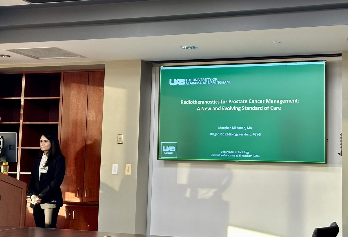 Outstanding grand rounds presentation by @MoozhanNikpanah of @uabRadResidents during Resident Appreciation Week teaching our entire @UABUrology team of faculty and trainees about #ProstateCancer imaging and therapeutic options using nuclear medicine innovations!