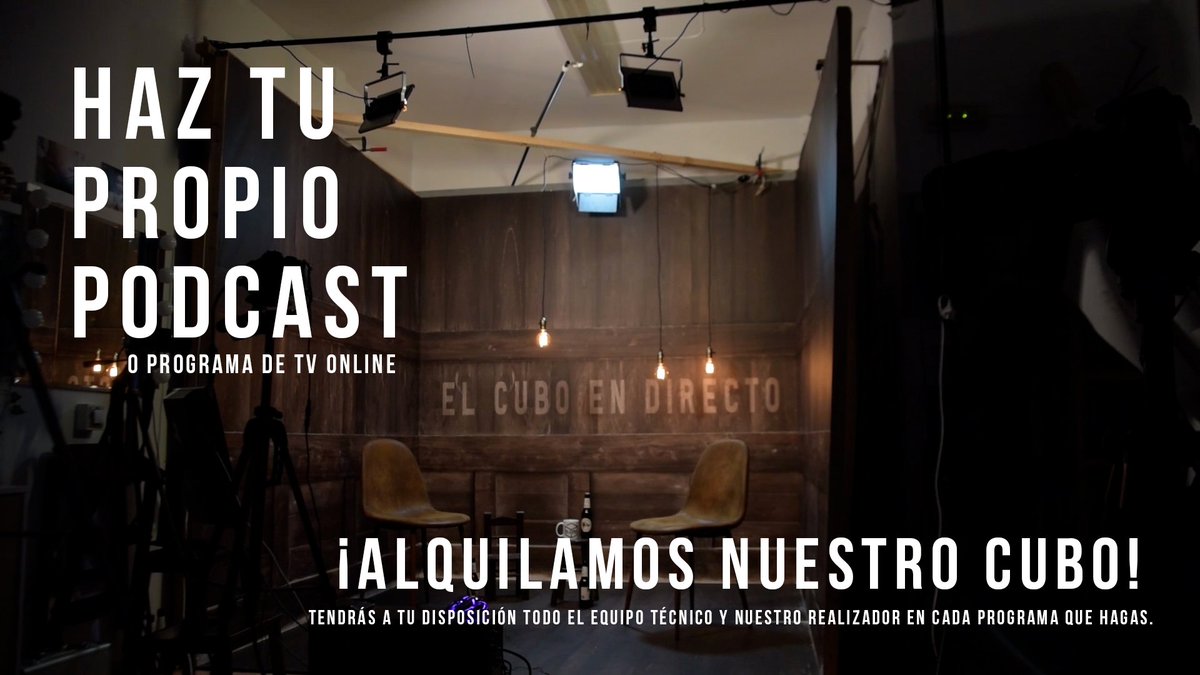 ¿Quieres hacer tu propio programa de televisión? ¿Un podcast? 📽🎬

¡En el cubo es posible!

Alquilamos nuestro cubo con todo el equipo técnico (Cámaras, micrófonos, luces etc...)📹💡

Tendrás a tu disposición un realizador en todo momento.💻