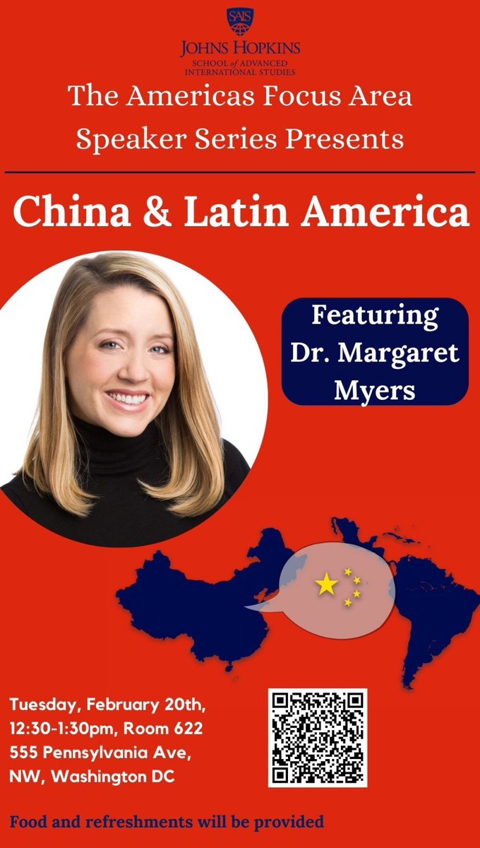 HAPPENING TODAY 🇨🇳🌎

“China &amp; Latin America”

This event is aimed to foster a comprehensive understanding of the economic, political, and cultural dynamics shaping the interactions between Latin American countries and China. 

Food and refreshment will be provided 🥪🧃