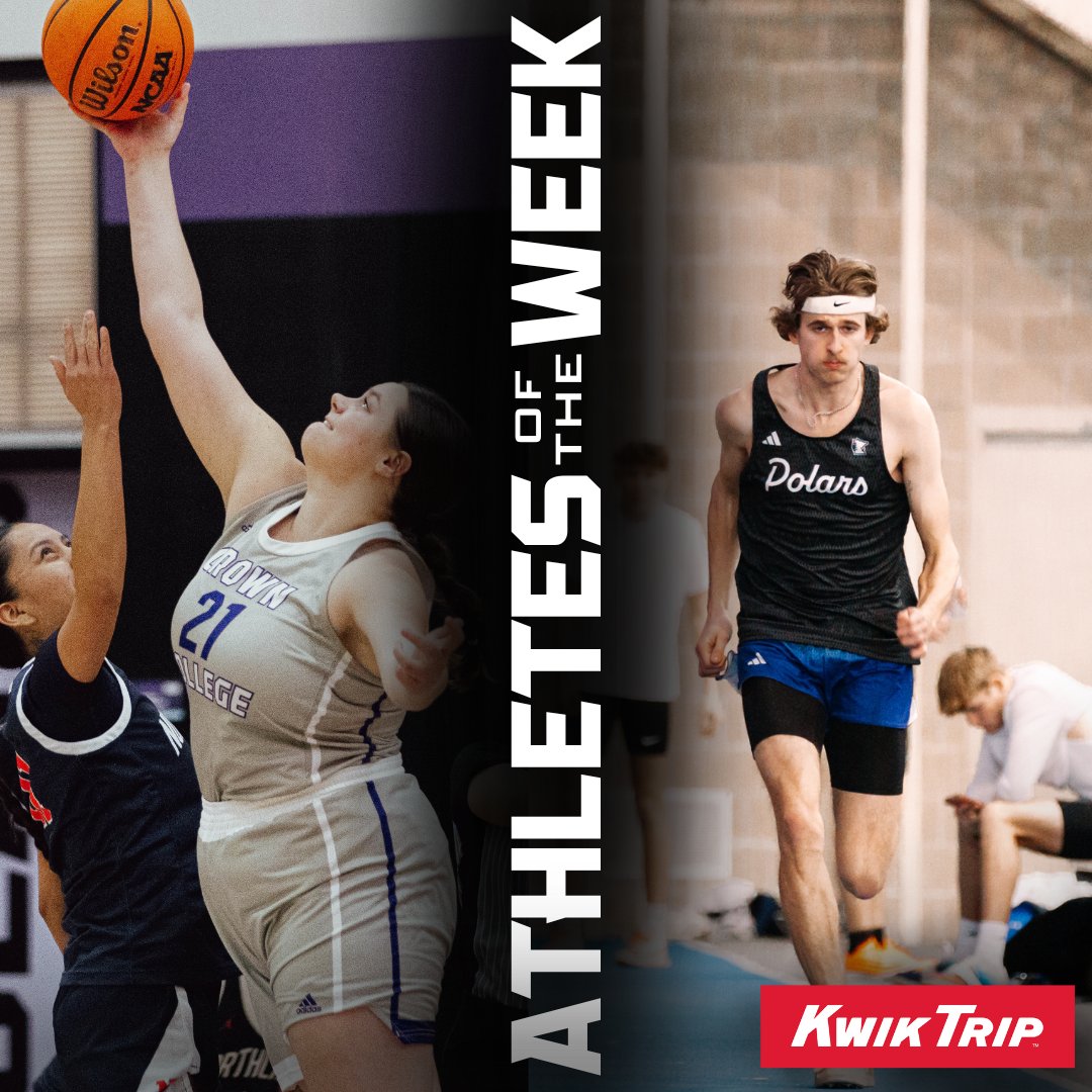 @kwiktrip Athletes of the Week! Isabelle Sager set the season school record for rebounds last week with 205 rebounds! Steven Petkau set a school record in the long jump with a distance of 6.22m! @crownwbb #GoPolars | #hoops | #field