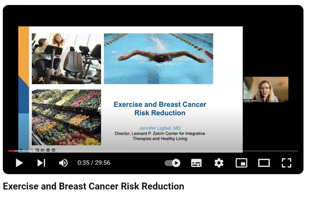 Did you know that people who exercise regularly are at a lower risk of developing more than a dozen cancers, including #BreastCancer? 
Dr. Jennifer Ligibel discusses exercise and #BreastCancer Risk Reduction in this video. 
#NationalCancerPreventionMonth
youtube.com/watch?v=fJj8bp…