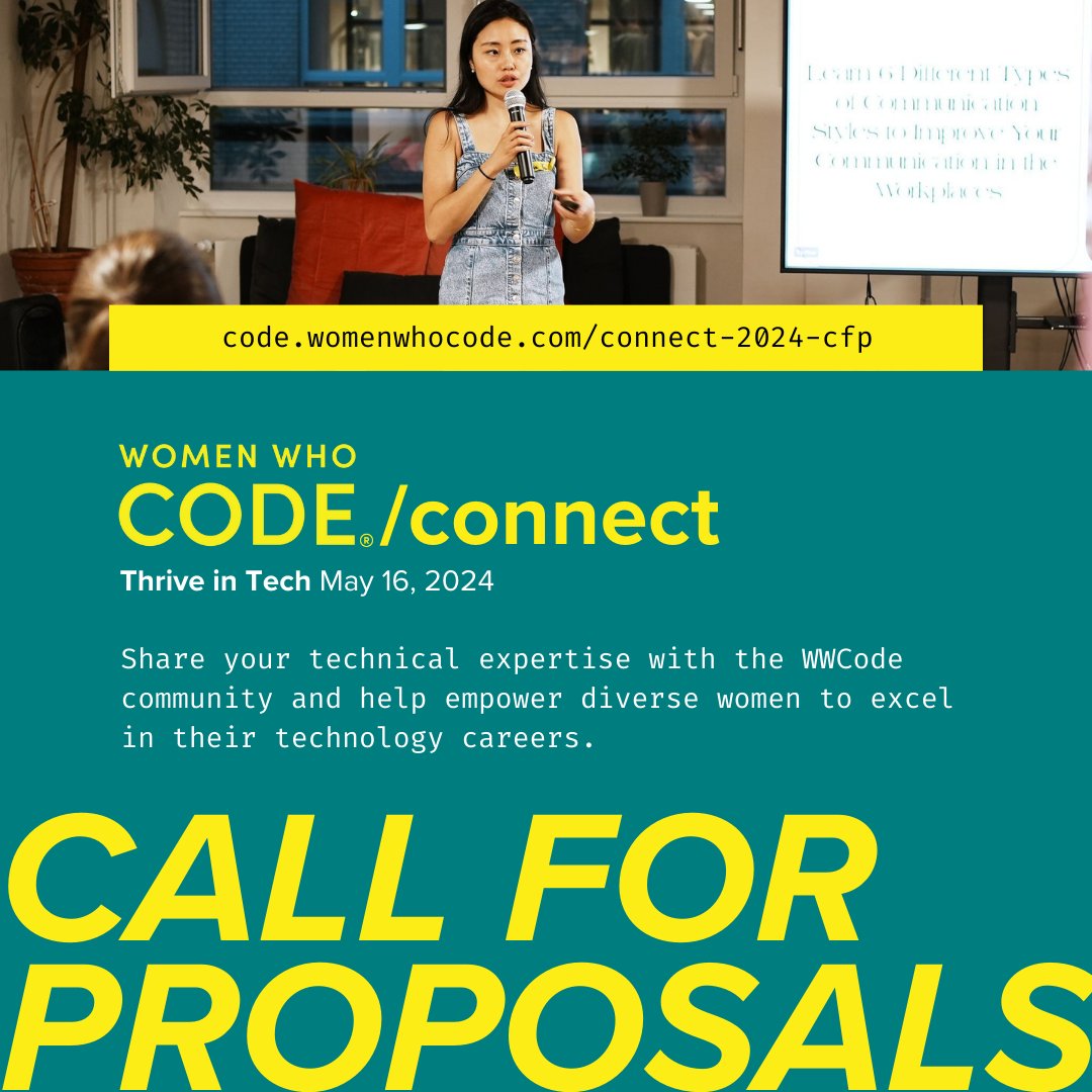 WWCodeEmerging's tweet image. 🎤 Share your insights, expertise, and unique perspectives with our global community of diverse developers, engineers, and technology professionals.
Submit your talk at code.womenwhocode.com/connect-2024-c… and empower other coders to upskill and thrive!
#WWCodeThrive
#WomenWhoCode