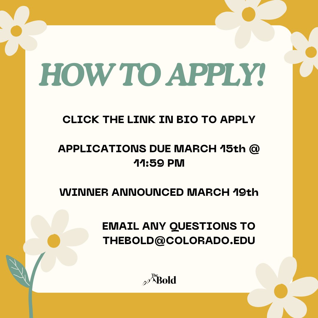 The Bold brings you "Art in Full Bloom"! We want to highlight your creative works in our website and social media! You can apply at the link below!

docs.google.com/forms/u/1/d/e/…