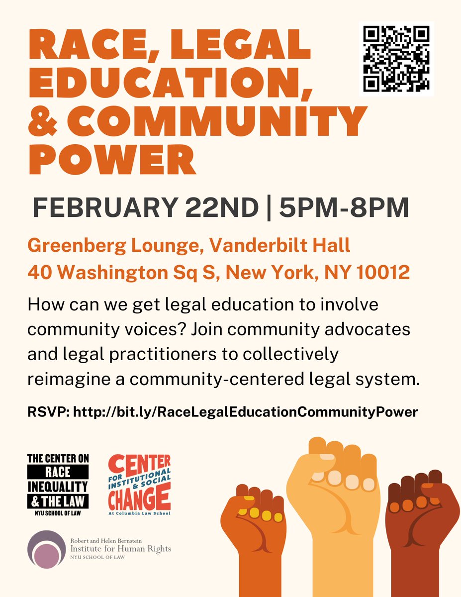 This Thursday, join us at @nyulaw to collectively reimagine a community-centered legal system. RSVP: bit.ly/RaceLegalEduca…