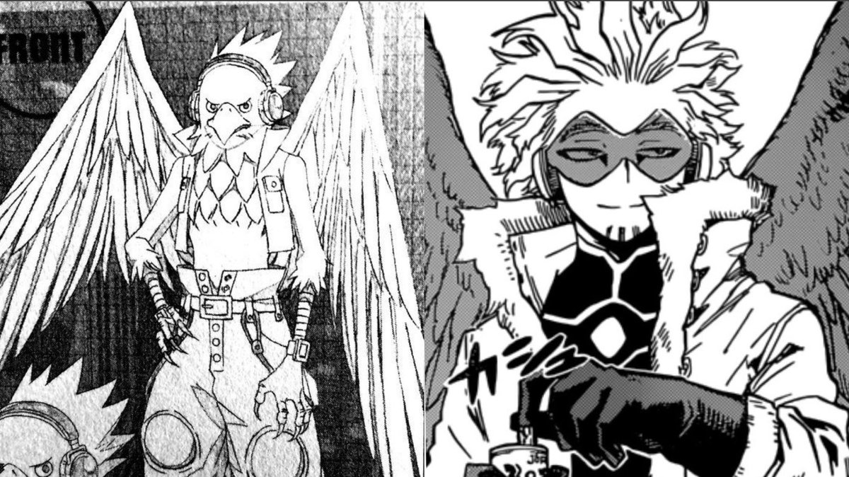 Hawks original desgin vs his current design never fails to make me laugh😭