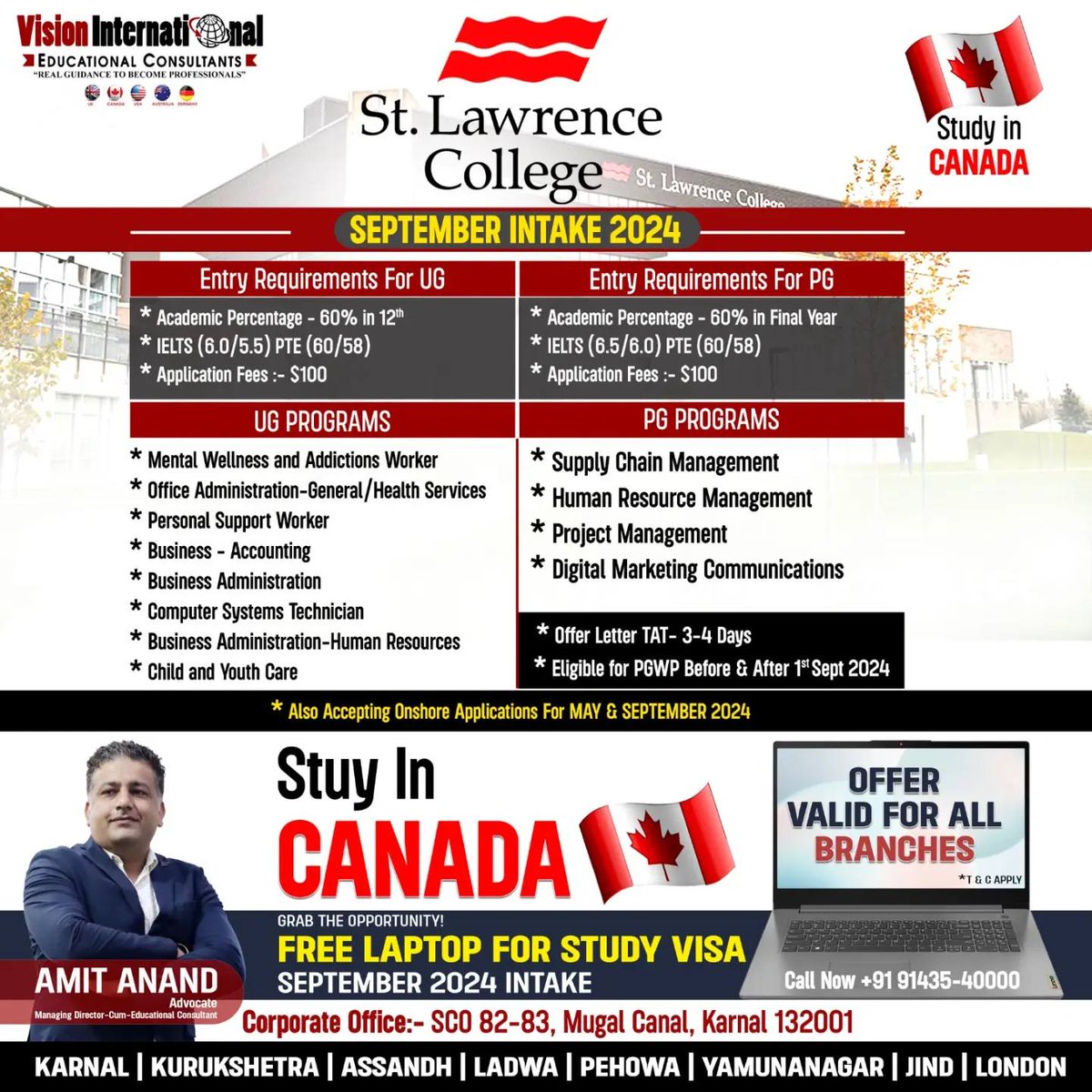 Study in St. Lawrence College with Vision International Educational Consultants. Enroll yourself for September'24 intake!
Call: 9143540000
#StLawrenceCollege #StudyVisaExperts #BestStudyVisaConsultants #StudyAbroad2024 #StudyInCanada #CanadaStudyVisa #CanadaUniversities