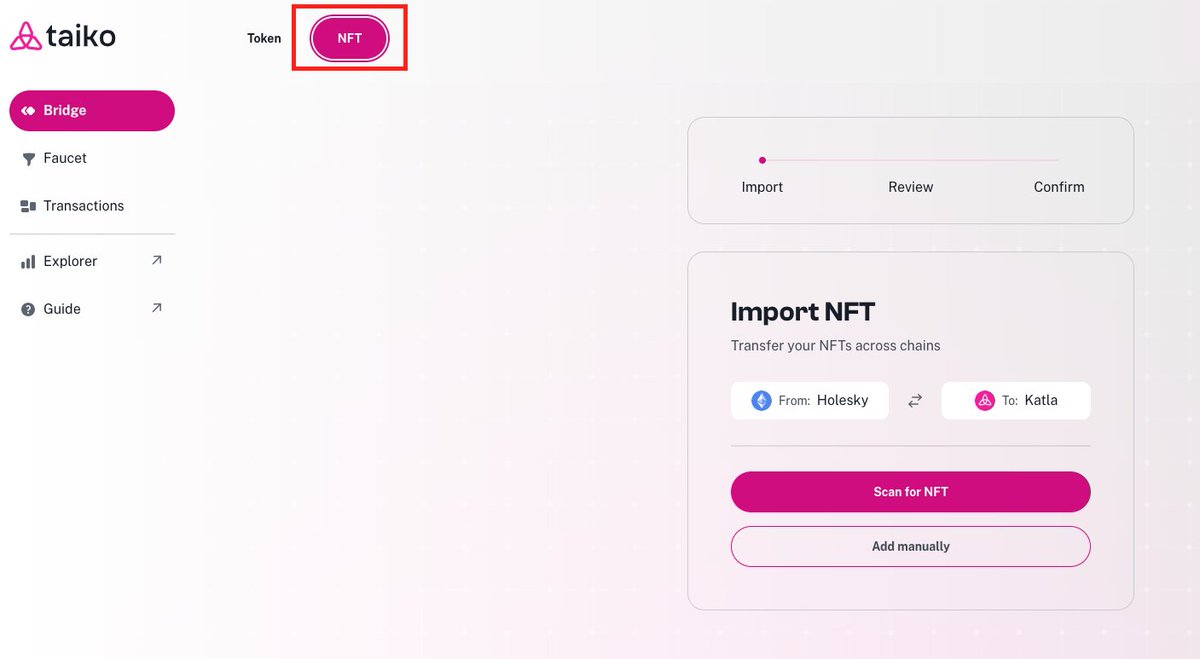 มาบริด NFT บน Taiko กันดีกกว่า ในหัวข้อ Bridge ของ Taiko มีข้อ NFT ด้วย ซึ่งอาจเป็นหนึ่งในเงื่อนไขของ Airdrop ก็อาจเป็นไปได้