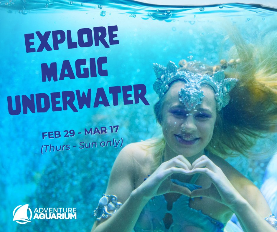 🧜Mer-mazing things are coming to Adventure Aquarium! Visit Feb. 29 – Mar. 17 (Thursday – Sunday only) for a magical experience where SEA-ing is believing as you come within inches of “real-life” mermaids both underwater and above the surface. Get Tickets: bit.ly/3BTDeSN