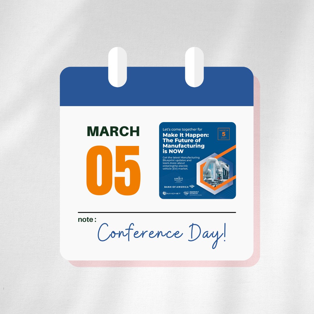 MAGNET, along with presenting sponsor <a href="/BankofAmerica/">Bank of America</a>, and in coordination with the <a href="/NEOhioSMCluster/">Smart Manufacturing Cluster</a>, will bring together manufacturing leaders throughout Northeast Ohio for a day of networking and learning on March 5. Click for more info: rb.gy/4gxpsw