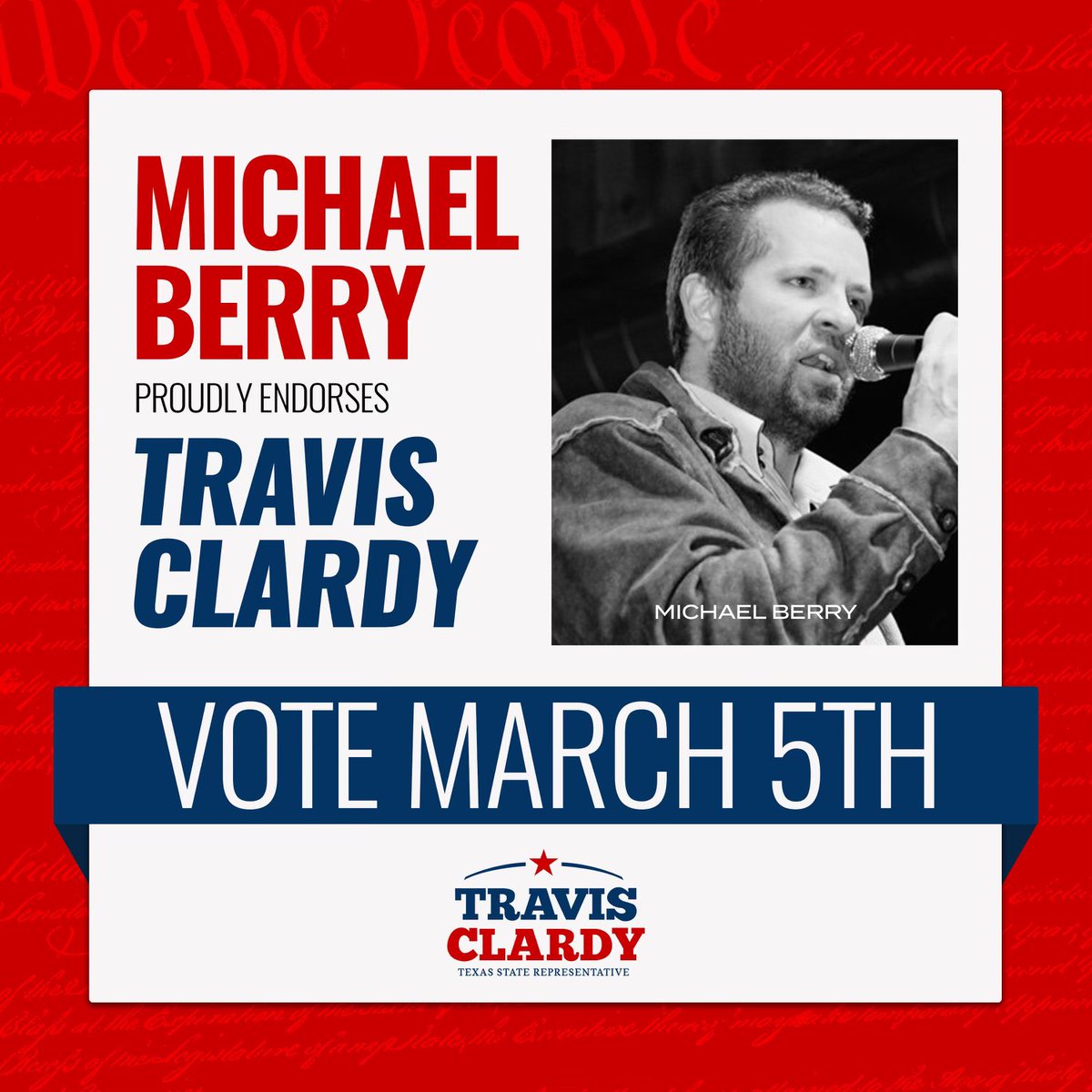 I’m proud to be endorsed by <a href="/MichaelBerrySho/">Michael Berry</a>! #txlege