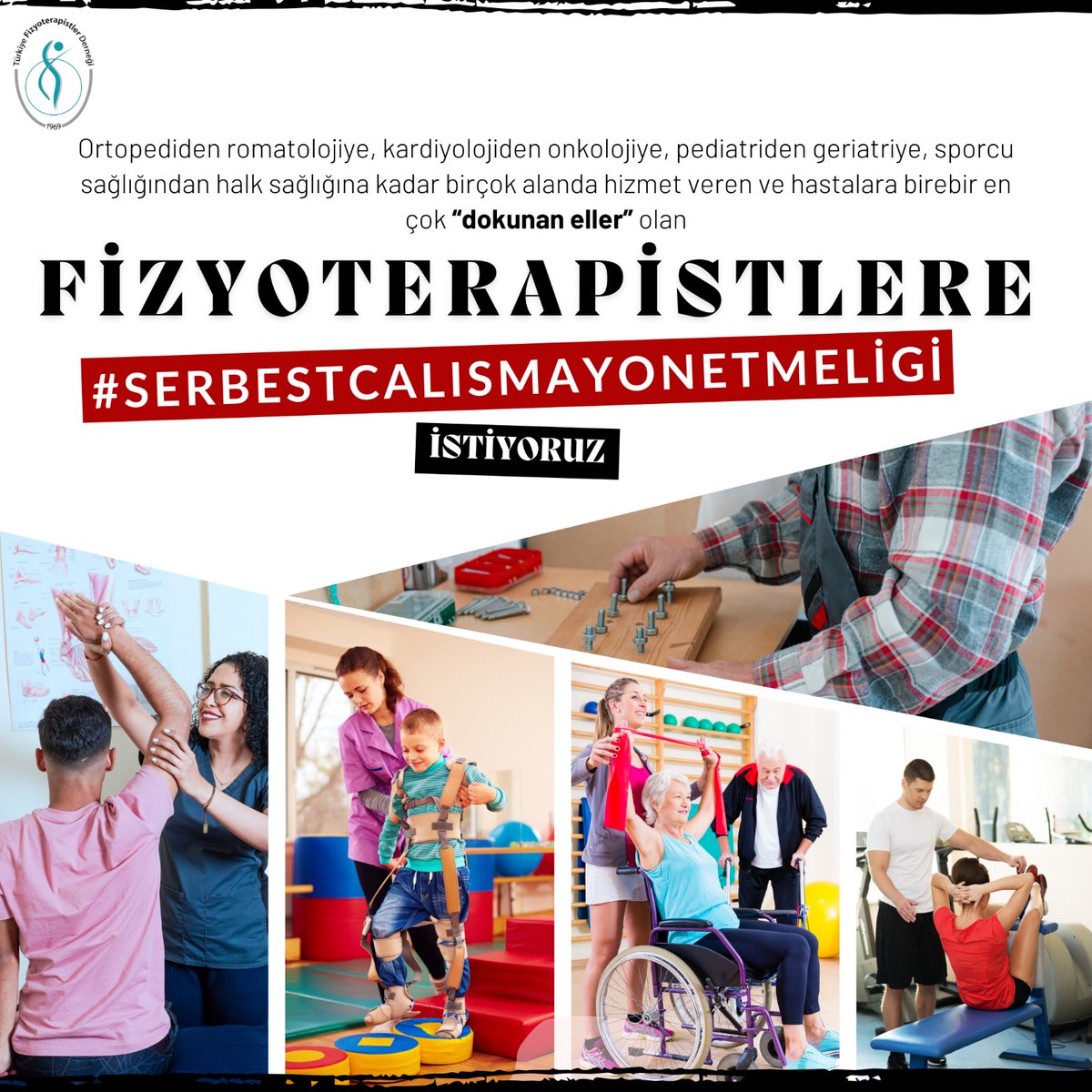 TFD1969's tweet photo. Ortopediden romatolojiye, kardiyolojiden onkolojiye, pediatriden geriatriye, sporcu sağlığından halk sağlığına kadar birçok alanda hizmet veren ve hastalara birebir en çok “dokunan eller” olan fizyoterapistler  
#SerbestÇalışmaYönetmeliği
 istiyor. https://t.co/Ap473fiHu2