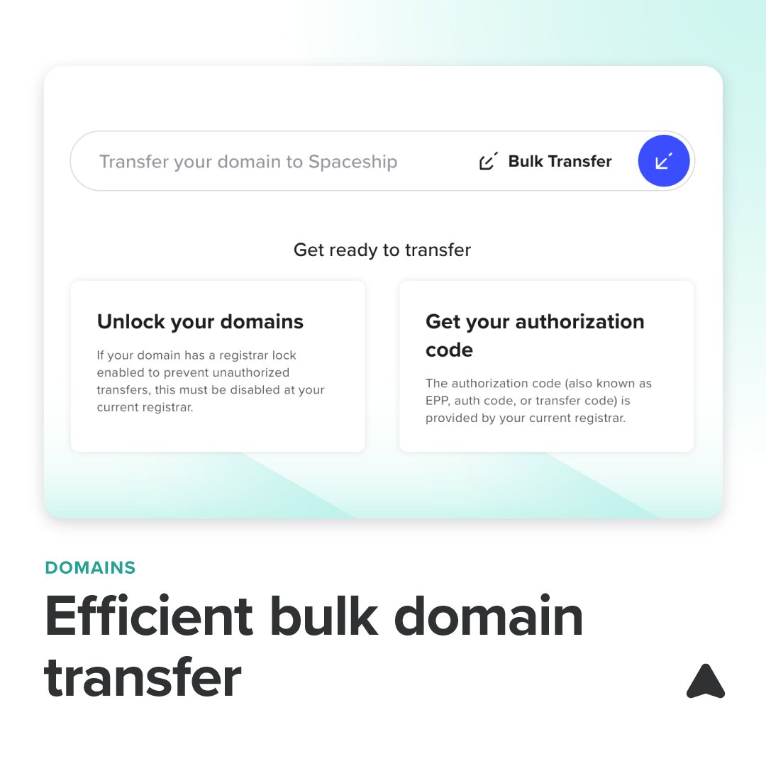 🌐 Bulk domain transfers? Easy with #Spaceship. Upload your domains via CSV and transfer them all at once, streamlining your management process and saving time. #Domains #BulkTransfer