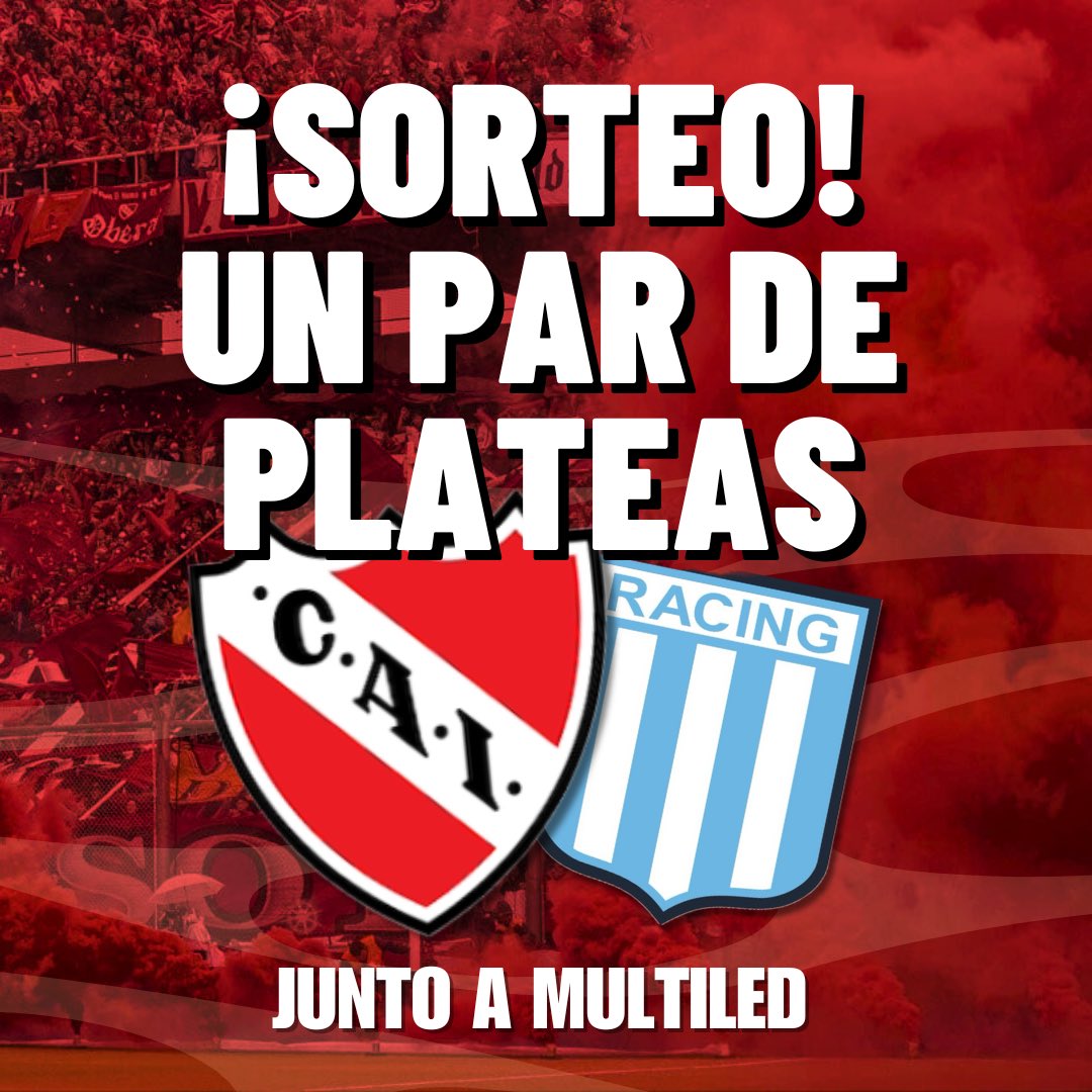 MuyCAI's tweet image. ‼️ SORTEO DE UN PAR DE PLATEAS PARA #INDEPENDIENTE - #RACING

Click acá para participar ➡️ instagram.com/p/C3k6OWJg-hz/…