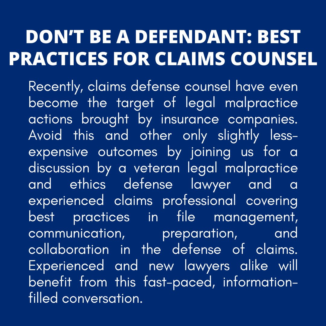 DRICommunity's tweet image. DRI’s webinar, Don’t Be a Defendant: Best Practices for Claims Counsel, is tomorrow. Register for FREE thanks to our sponsor, LawyerGuard. 

Register now: bitly.ws/39Egj.    

#DRICommunity #DRILawyer #legalmalpractice