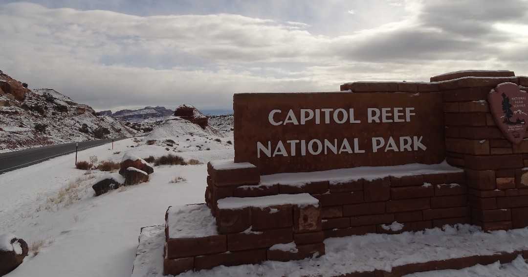 When you picture a desert, do you picture snow? Capitol Reef is a high desert environment, and averages 12 - 18 inches of snow each year. The snow can increase levels in rivers, streams, and helps the orchards to produce more fruit during the summer. NPS-D.Gedraitis