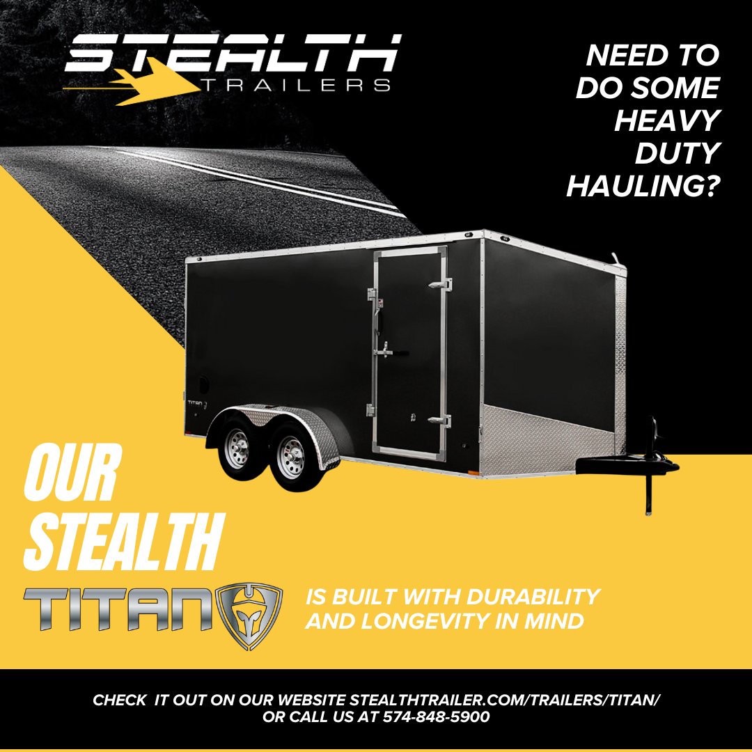 Need a heavy-duty hauling solution? Look no further than the Titan Cargo Trailer from Stealth Trailers. Built tough and ready to tackle any job. #StealthTrailers #TitanTrailer #HeavyDutyHauling