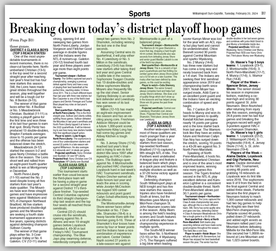 LBG_GirlsBball's tweet photo. “Breaking down today’s district playoff hoop games” - by @docmasse @WmsptSunGazette
#LBGMediaCoverage | #DragonProud | #GoDragons 🐉 https://t.co/RlpbK4gbqy
