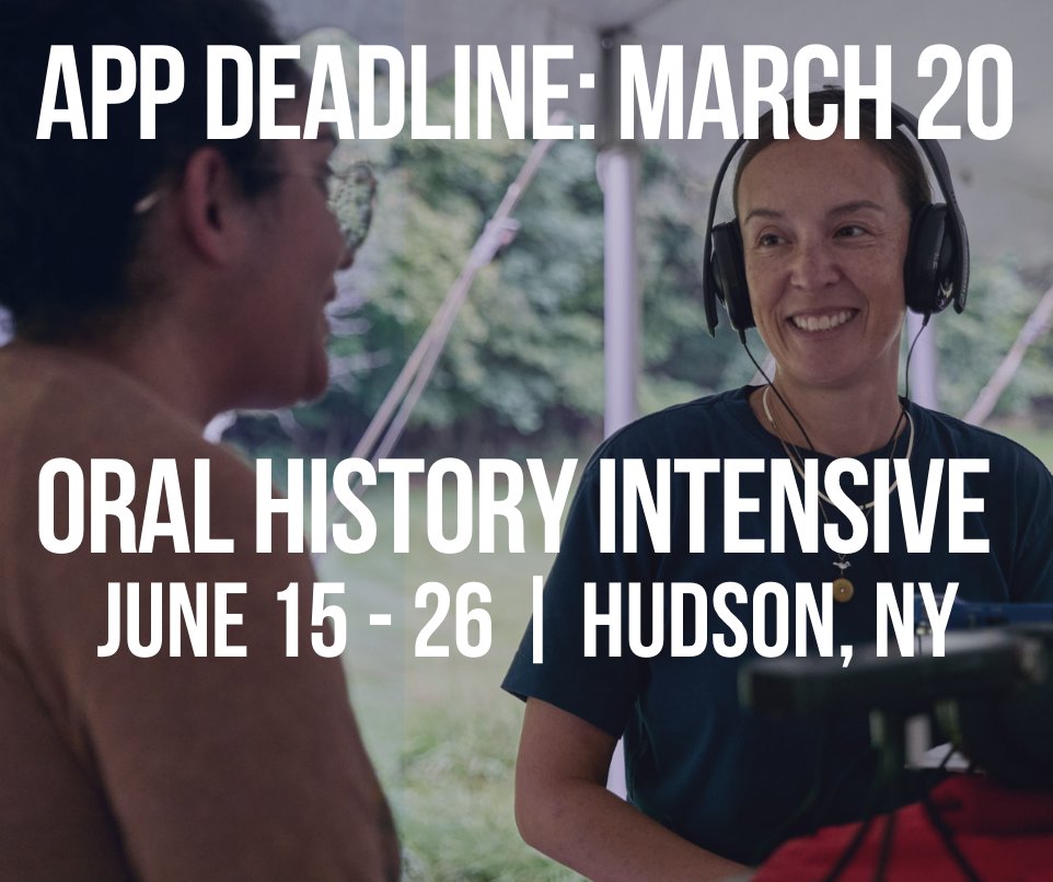 Applications for our in person #OralHistory Intensive (June 15-26) will close in 1 month, on March 20! 

Thinking about joining us? Get your apps in today! oralhistorysummerschool.com/all-events/jun…