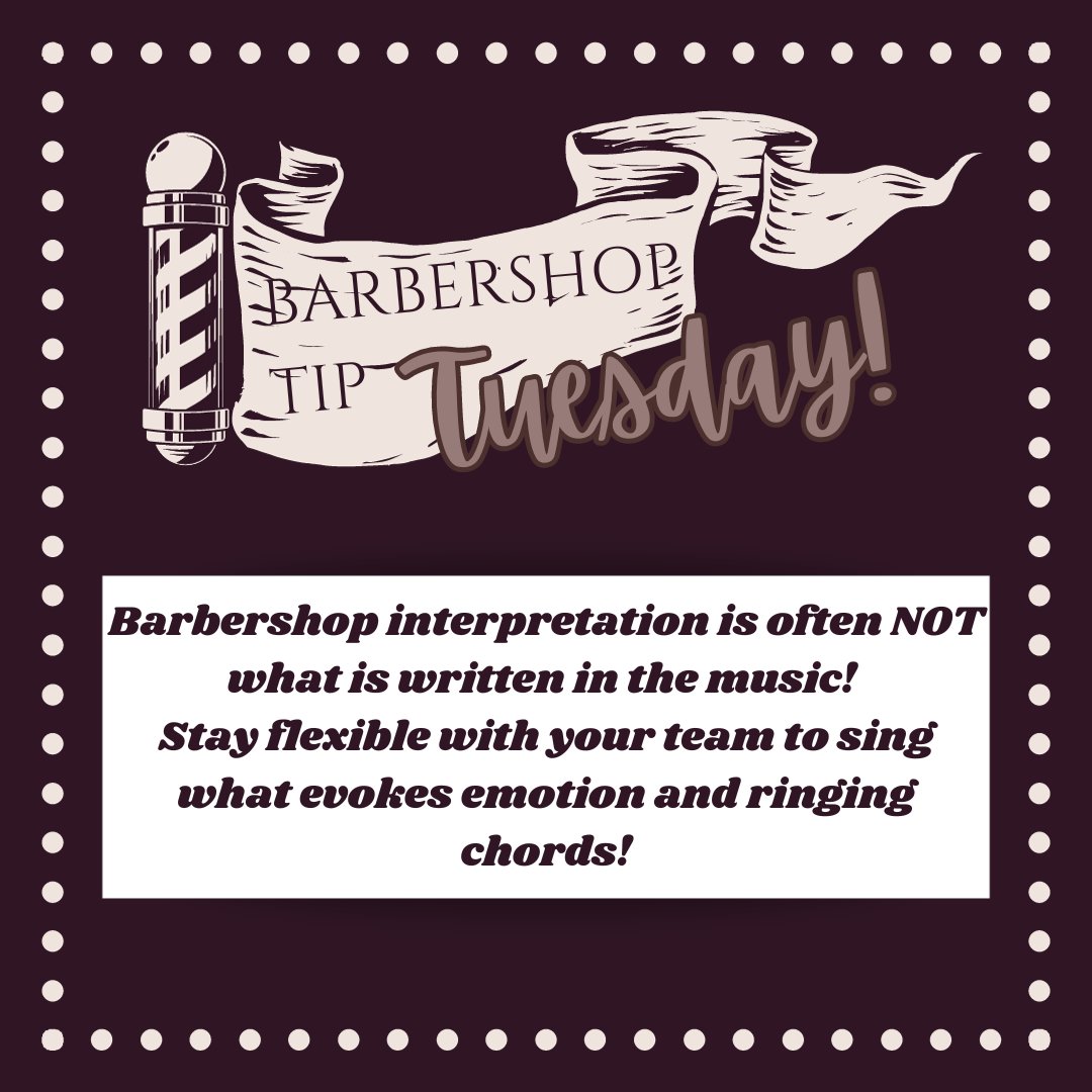 singgrc's tweet image. Barbershop Tip Tuesday:
Barbershop interpretation is often NOT what is written in the music! 
Stay flexible with your team to sing what evokes emotion and ringing chords!

#grcrocks #greaterrichmondchorus #barbershopharmony #barbershopmusic #sweetadelines