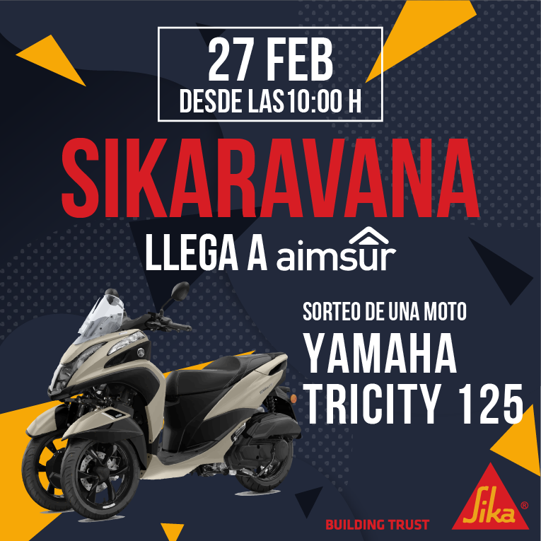 📢 ¡Atención! Dentro de muy poco, el 27 de febrero, prepárate para el emocionante evento SIKARAVANA en AIMSUR, tu distribuidor técnico de confianza. 🏗️

¿Lo mejor? ¡Solo por asistir, podrías llevarte a casa una moto Yamaha Tricity 125! 🏍️
