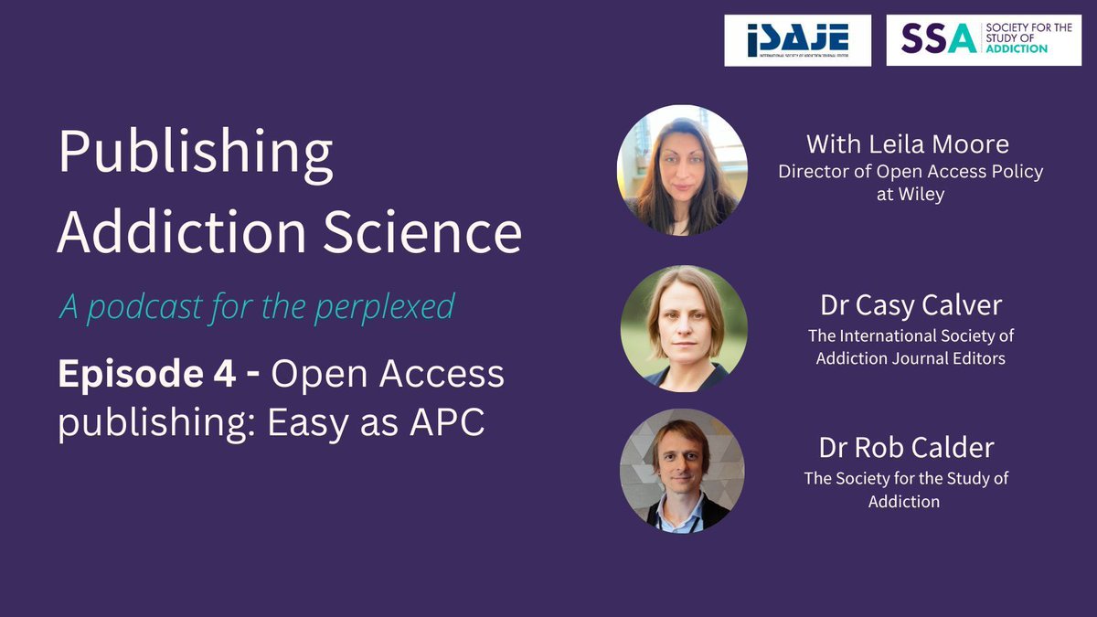 Join us for this installment of Publishing Addiction Science with @CasyCalver @AddJournalEds. @RobCalder3 talks to Leila Moore from @WileyGlobal about the history, principles and processes relating to #openaccess. Listen now: buff.ly/49x7p0W #OpenAccessResearch