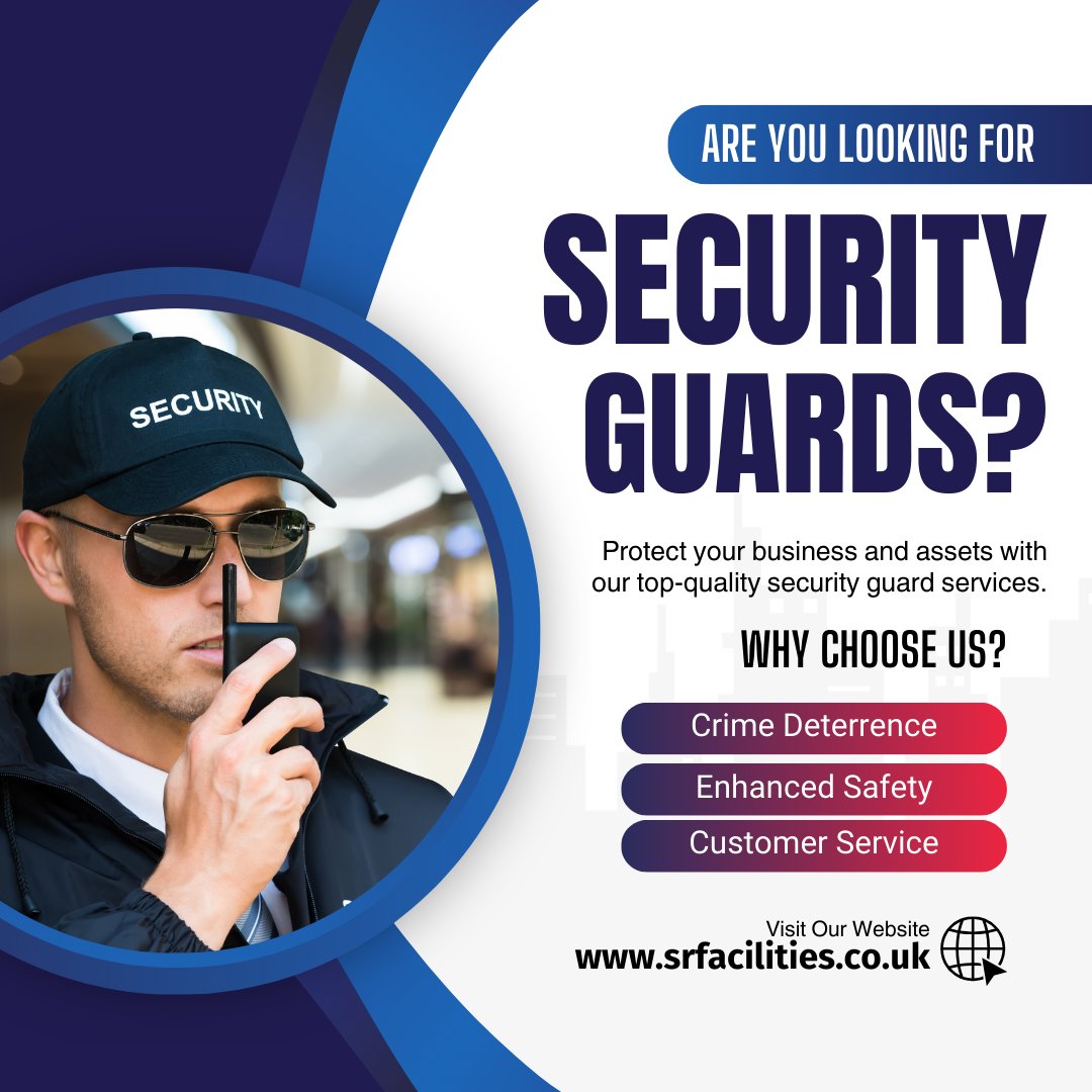 srsecure's tweet image. Guarding your peace of mind, one watchful eye at a time. Our expert Security Guard Services offer round-the-clock protection for your premises. 
📷 Tel: 0845 257 7860
📷 srfacilities.co.uk
#SecurityGuardServices #SafetyFirst #PeaceOfMind #ProtectAndServe #ContactUsNow