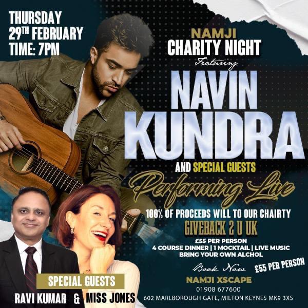 Super excited to perform at a wonderful Charity Night in #MiltonKeynes at Namji Xscape on Feb 29th! There's a wonderful line up of artists, mouth watering delicious food and meet and greet on the night too! Book now at eventbrite.com/e/namji-charit… I look forward to seeing you there x