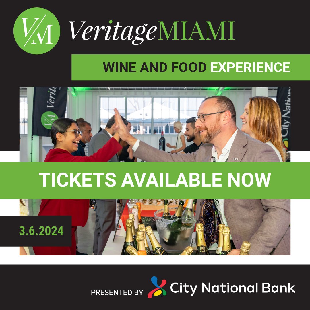 Get ready for the #VeritageMiami Wine and Food Experience on March 6! 🍷✨Join fellow wine & food lovers at The Hangar Coconut Grove. Indulge in wines from around the world & savor the best bites from local eateries. #EatDrinkUnite for a #StrongerMiami. 💚 bit.ly/3T0ScQd