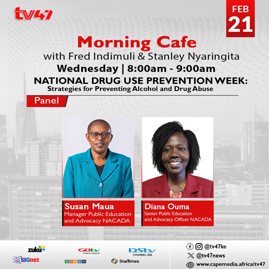 Then from 8:00am, we commemorate the national drug use week & speak to experts from @NACADAKenya on the strategies for preventing alcohol & drug abuse that is grippling the youth and nation at large.
@Nyaringita_ @Fredindimuli
#KEPreventionWeek #PreventionWorks #DrugAwarenessWeek
