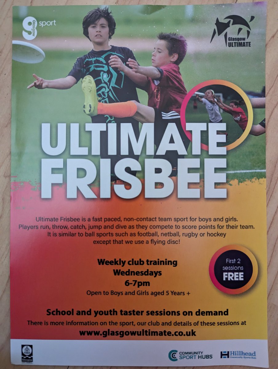 Big thanks to <a href="/glasgowultimate/">Glasgow Ultimate</a> for putting on an Ultimate Frisbee festival today. Well done to <a href="/KelvindalePS/">Kelvindale Primary</a> <a href="/BroomhillPSG/">Broomhill Primary School</a> with some top play today. For pupils interested in trying it out see leaflet attached
Looking forward to the outdoor festival next term. 👏 <a href="/PEPASSGlasgow/">PEPASS Glasgow</a>