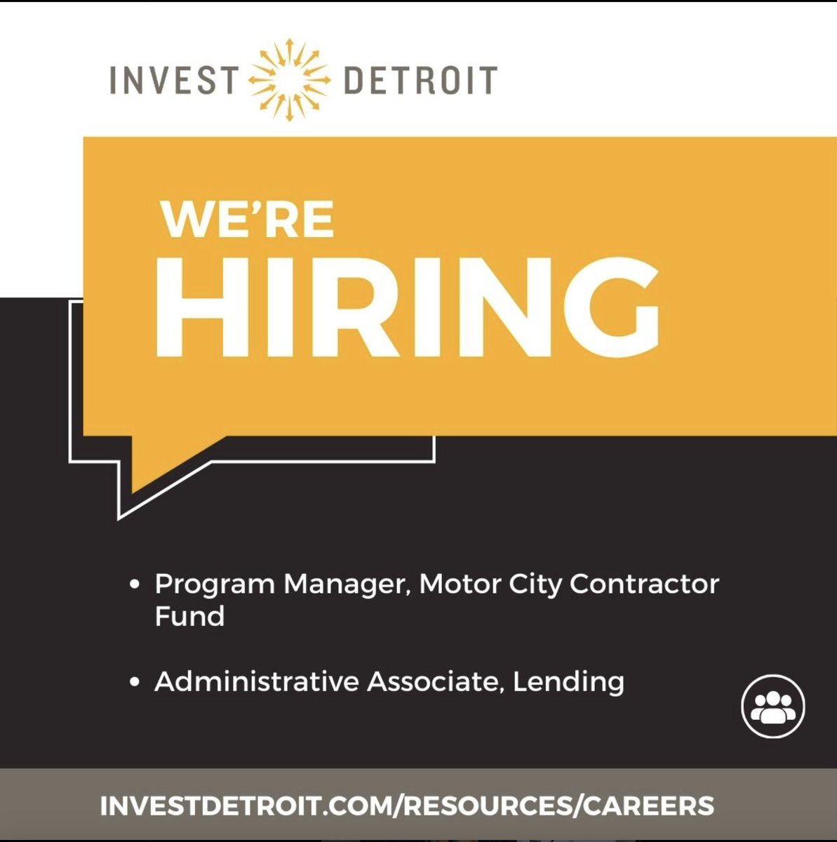 📣 We're hiring! 📣

Want to become a part of the Invest Detroit team? We're hiring a Program Manager, Motor City Contractor Fund, and an Administrative Associate, Lending.

investdetroit.com/resources/care…

#investdetroit #detroitjobs