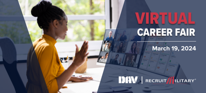 Members of the Military Community, looking to #upgradeyourcareer? Join @RecruitMilitary and the @DAVHQ during their National Virtual Career Fair March 19th, 11 AM Central Time. Sign up today at rmvets.com/NationalVCF0324.