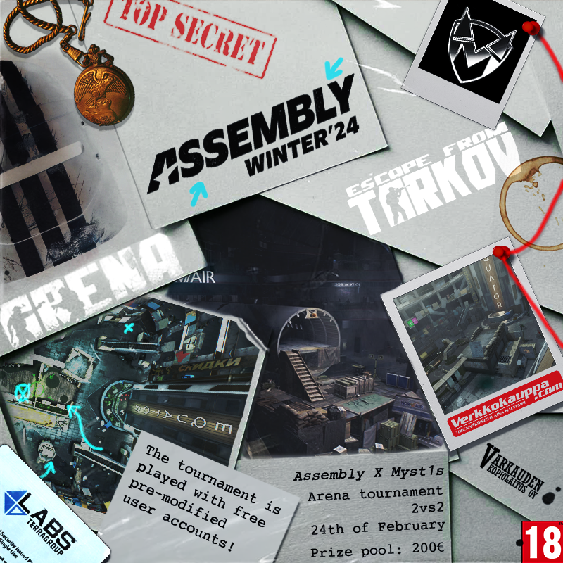 Finlands 1st Tarkov BYOC Lan tournament hosted @ Assembly Winter Party 2024 (22.-25.2.2024)! Tickets : assembly.org/en Tournament day is Sat 24.2. and will be hosted in twitch.tv/myst1s <a href="/tarkov/">Escape from Tarkov</a> <a href="/assemblyparty/">Assembly Party</a> <a href="/bstategames/">Battlestate Games</a> #eft #eftfin #EscapefromTarkov