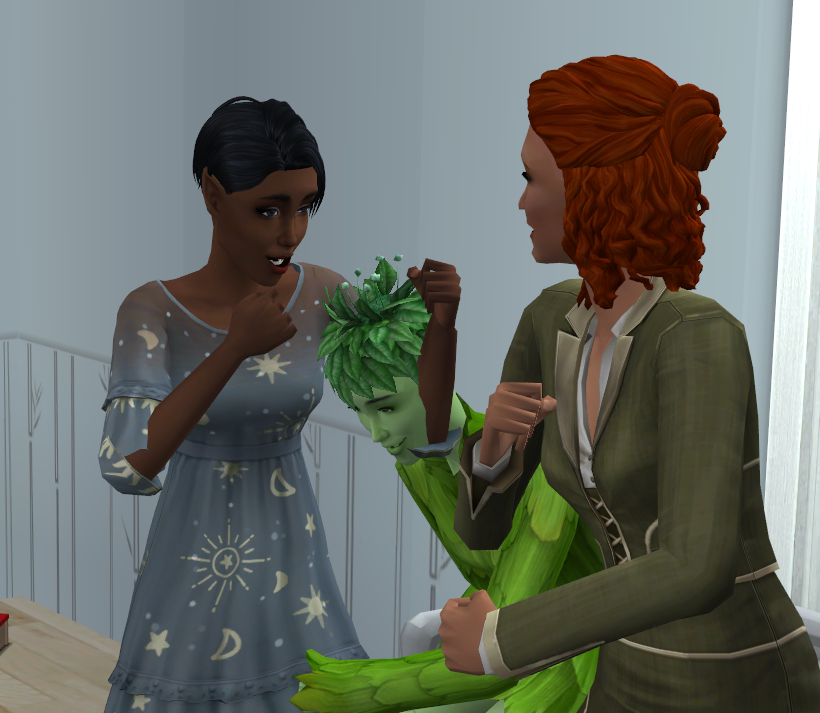 FloofRoan's tweet photo. When I feel like 💩, my go-to comfort game is The Sims 2. What's your comfort game? I couldn't help but get a picture of Idalia punching through her mother..  😹 #sims #sims2 https://t.co/Oiy9ke12VM