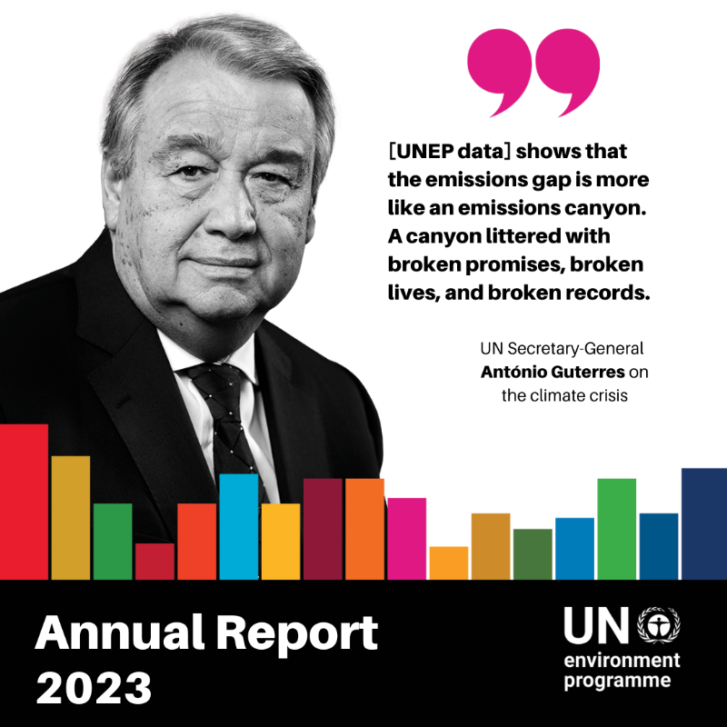 A key 2023 moment was the launch of the latest info on the state of the #EmissionsGap which @antonioguterres called an 'emissions canyon.' 

See more in our latest annual report: unep.org/annualreport/