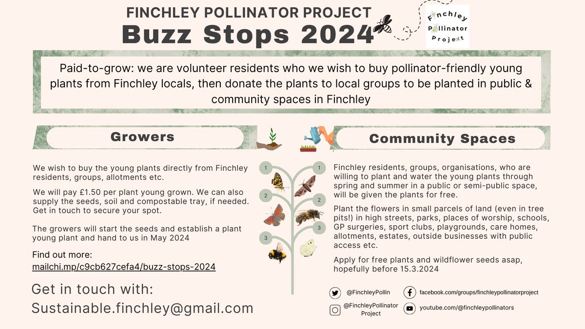 Our newest initiative, Buzz Stops 2024, encourages Finchley residents to grow #pollinator-friendly flowers which will be planted in local community spaces. Thank you <a href="/coopuk/">Co-op</a> for funding our project! #CoopLocalCommunityFund. Details: mailchi.mp/c9cb627cefa4/b…