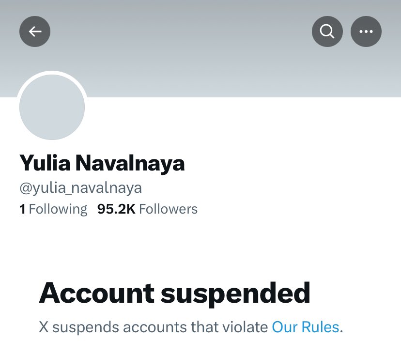 Yulia Navalnaya’s account, created only yesterday, has been suspended