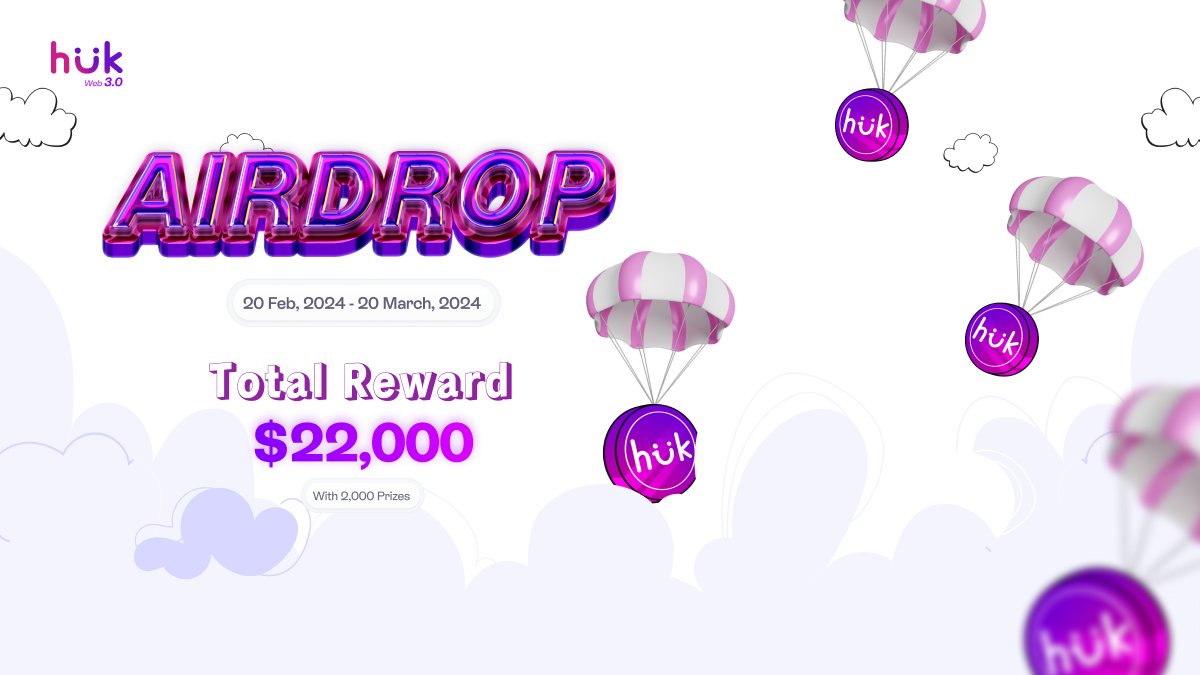 Our Airdrop Is Live!  

Participate in our #Airdrop and earn 100 HUUK (~$15) tokens.

Airdrop:t.me/HuukWeb3Airdro…

Airdrop rewards will be distributed to your wallet address after listing and 2000 winners will be rewarded. 

The top 200 referrals can  get more $HUUK

#Airdrop