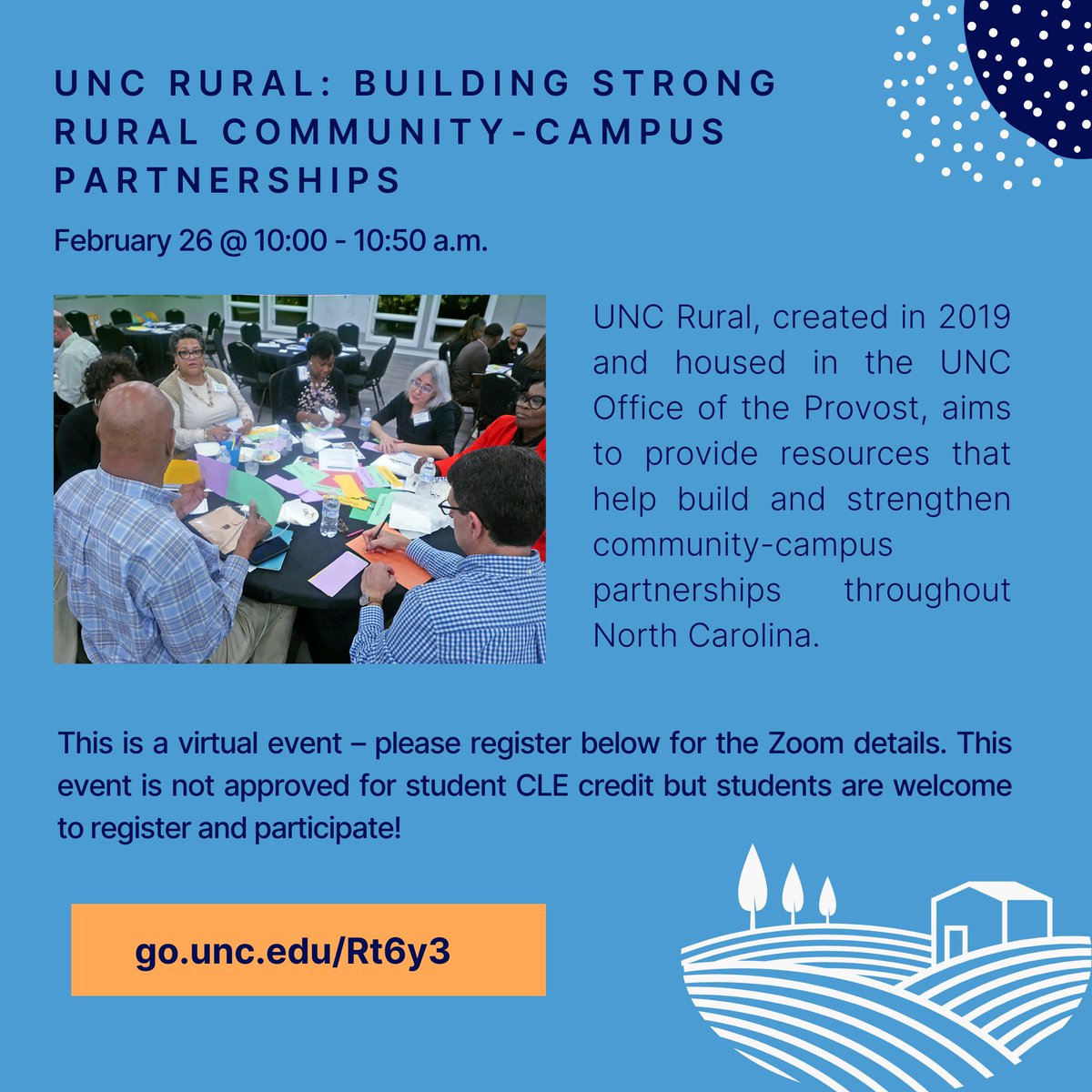 Less than 1 week until #CarolinaEngagement Week kicks off! Register today to join us Monday 2/26 at 10 a.m. for a Q&A with community-campus partners Dr. Jada L. Brooks, Angella Dunston and Al Richmond.

⁉️What question are you going to ask them⁉️

@UNC_CCPS