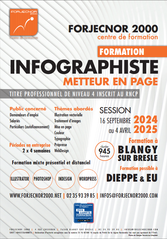 Forjecnor2000's tweet photo. [🚨FORMATION : PROCHAINE SESSION🚨]
Tu souhaites te former aux métiers de l' #infographie ? 
Notre prochaine session aura lieu du 16 SEPTEMBRE 2024 au 4 AVRIL 2025 💻
#forjecnor2000 #formationpouradultes #seformertoutaulongdelavie #reconversionprofessionnelle #projetprofessionnel https://t.co/DbSz4kUc2t