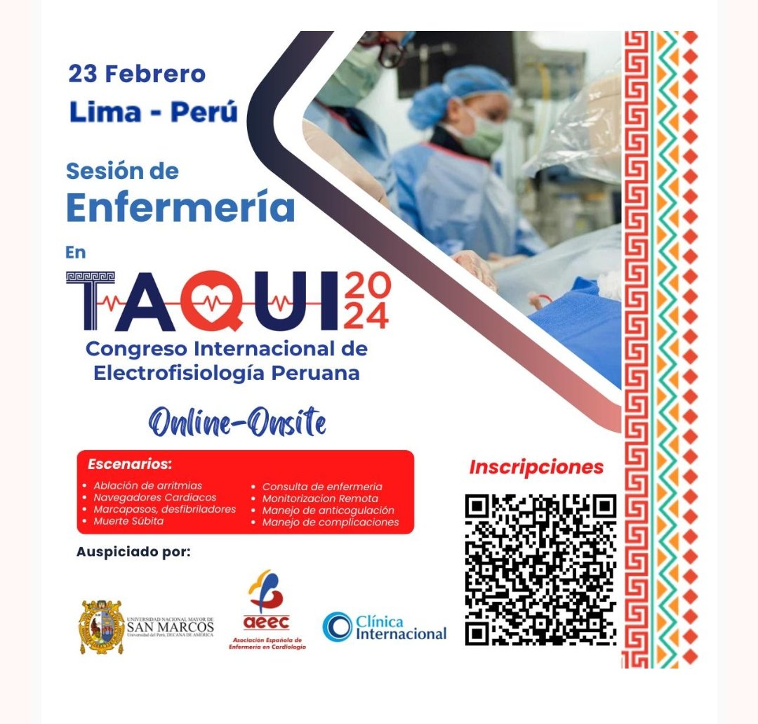 📣Congreso Internacional de Electrofisiología Peruana Viernes, 23 de Febrero de 2024 08:00 - Sábado, 24 de Febrero de 2024 19:30 Online e inscripción gratuita eventosdesaludci.com