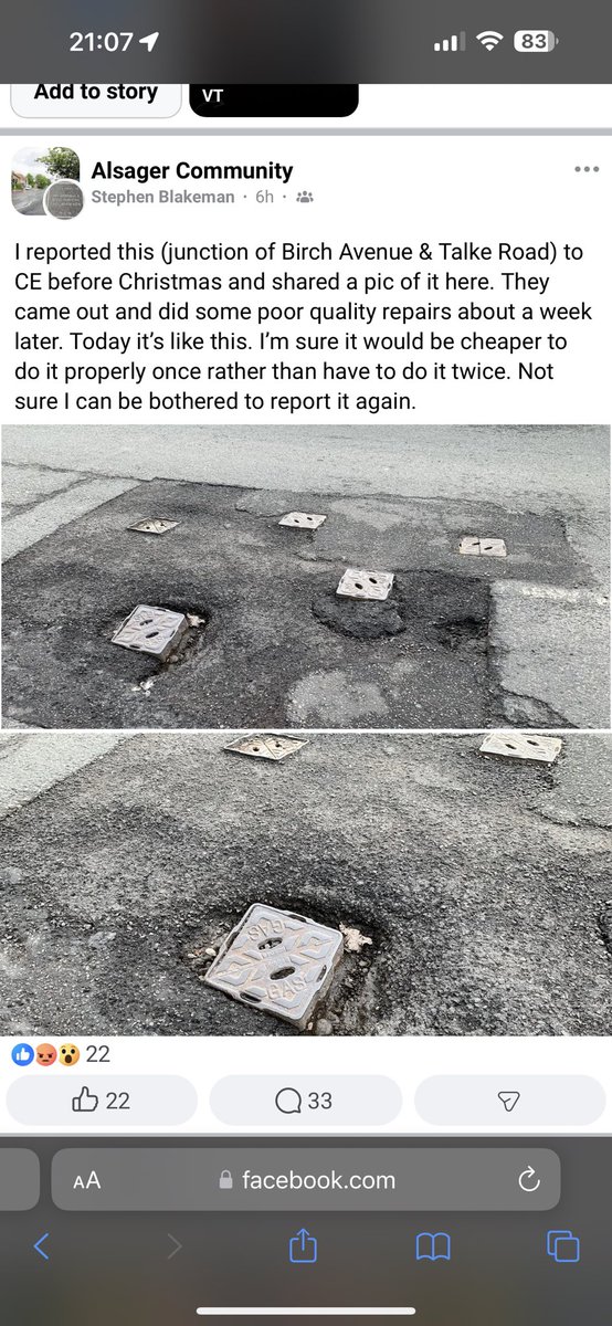 Chris_May12's tweet photo. @CECHighways Talk about priorities gone wrong. A few bricks that no-one cares about vs danger to life and vehicles. Obviously you’ve gone for the easy option. https://t.co/VjFjgIn7rh