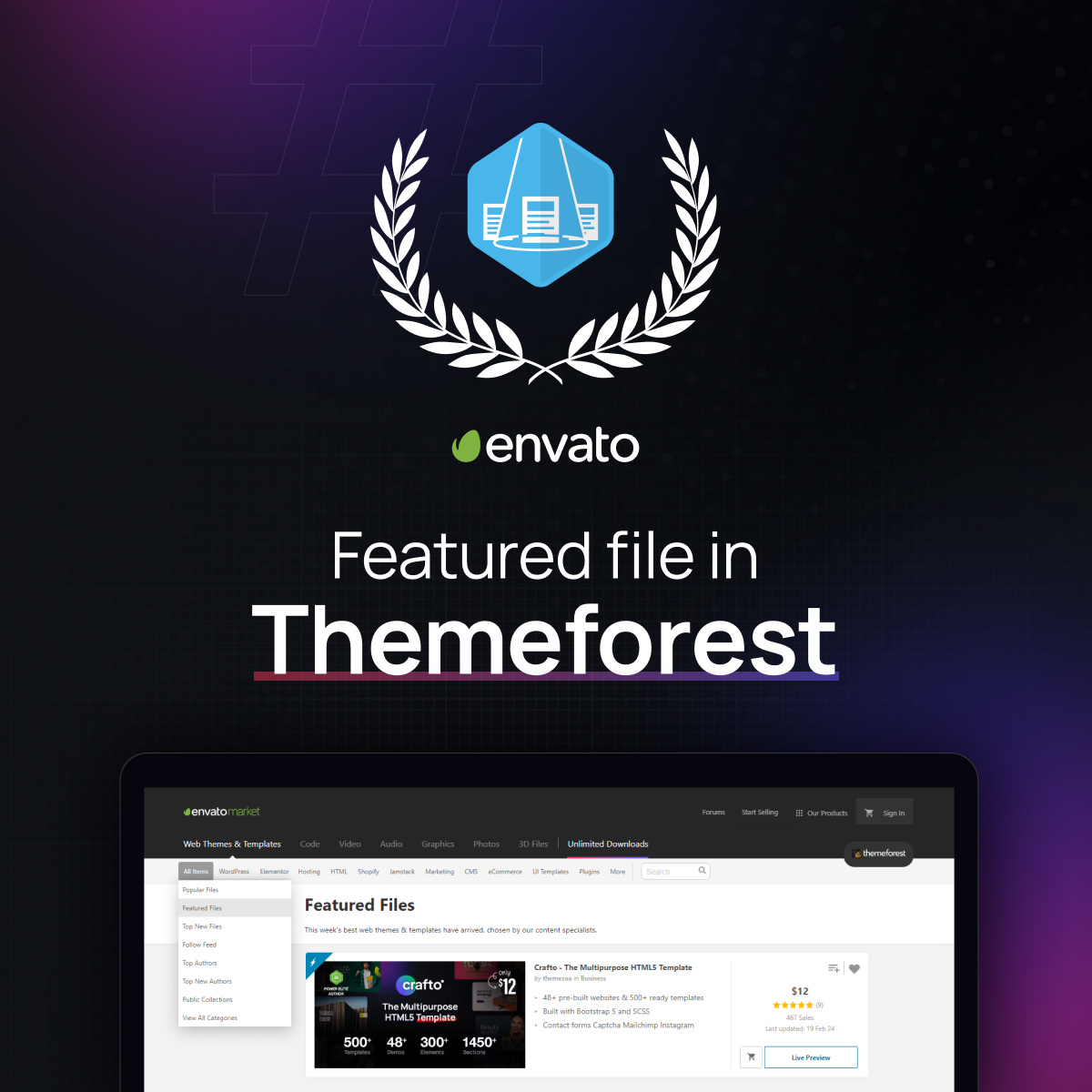 Proud Moment for Crafto template - Featured on ThemeForest! So, start your digital journey with Crafto - The Multipurpose HTML5 Template today! 1.envato.market/R53mL2 #Bestseller #template #html #scss #themeforest #envatomarket #themezaa #multipurpose