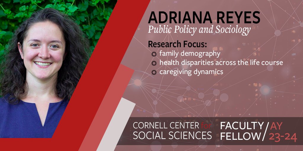 Adriana Reyes, Assistant Professor in @CornellBPP and @CornellSoc, is studying how attitudes toward caregiving for older adults have changed and how this shapes expectations. Meet the 2023-24 Faculty Fellows: socialsciences.cornell.edu/funding-and-pr…