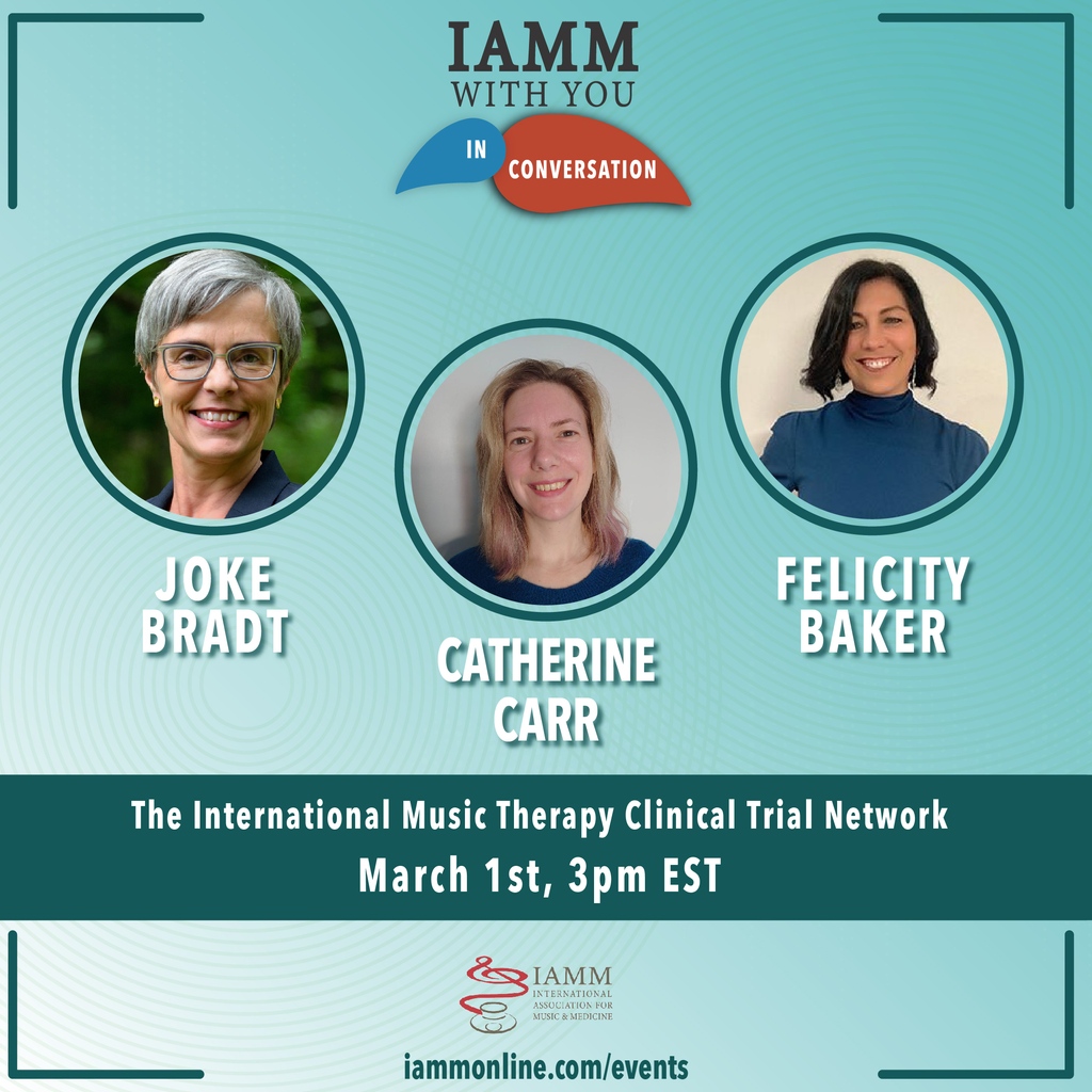 Join us on Friday, March 1st, at 3:00 pm EST for our upcoming event to learn about the international music therapy clinical trial network. Find more information and register for this free event at iammonline.com/events. #iamm #musicmedicine #musictherapy