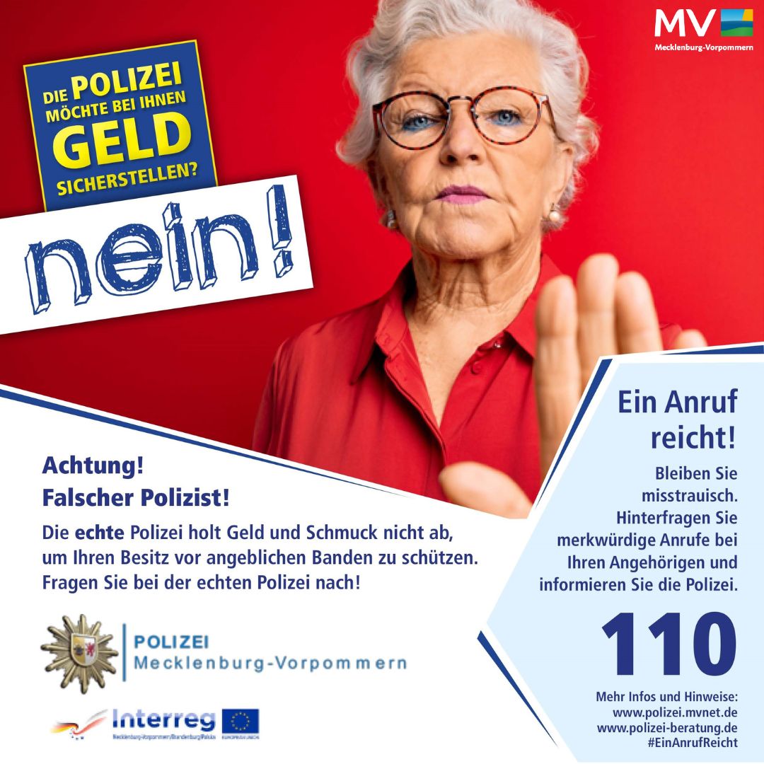 🚨 Warnung: Falsche Polizisten unterwegs! In den vergangenen Tagen kam es im #LKMSE, in #Neubrandenburg und #Waren zu mehreren Anrufen durch falsche Polizeibeamte. Die Masche ist alt, aber immer wieder fallen Menschen darauf rein. Mehr dazu: fcld.ly/uybmct5.