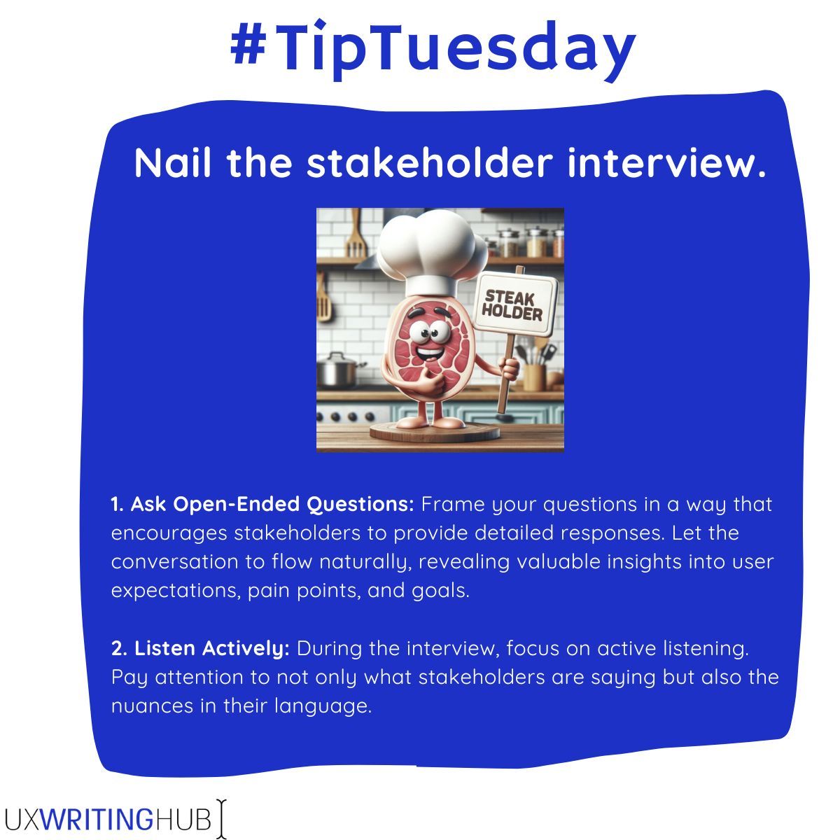 Stakeholder interviews are essential for UX writers to align content with business goals and user needs. Of course, coordinating schedules can be tricky, so once you get the right people seated together for the conversation, you want to make the most of it. 

#ProductWriting #UX
