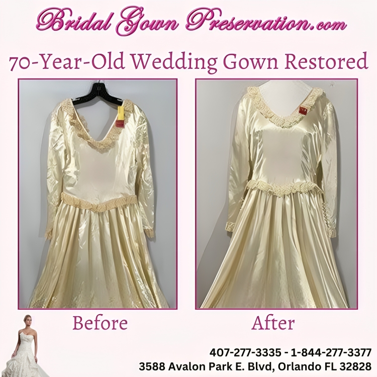 Witness the transformation of Our Client's 70-Year-Old Wedding Gown! Don't hesitate to bring your gown to us & join countless brides who trust us for their restoration needs.
#WeddingDress #WeddingGown #WeddingDressCleaning #WeddingDressPreservation #WeddingDressRestoration