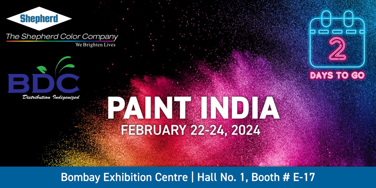 Visit Shepherd Color at Paint India 2024, Bombay Exhibition Centre in Mumbai, February 22-14, at Hall No. 1, Booth # E-17. Learn about our innovative range of complex inorganic color pigments and find your color! #inorganic #color #pigments #coatings #heatresistant