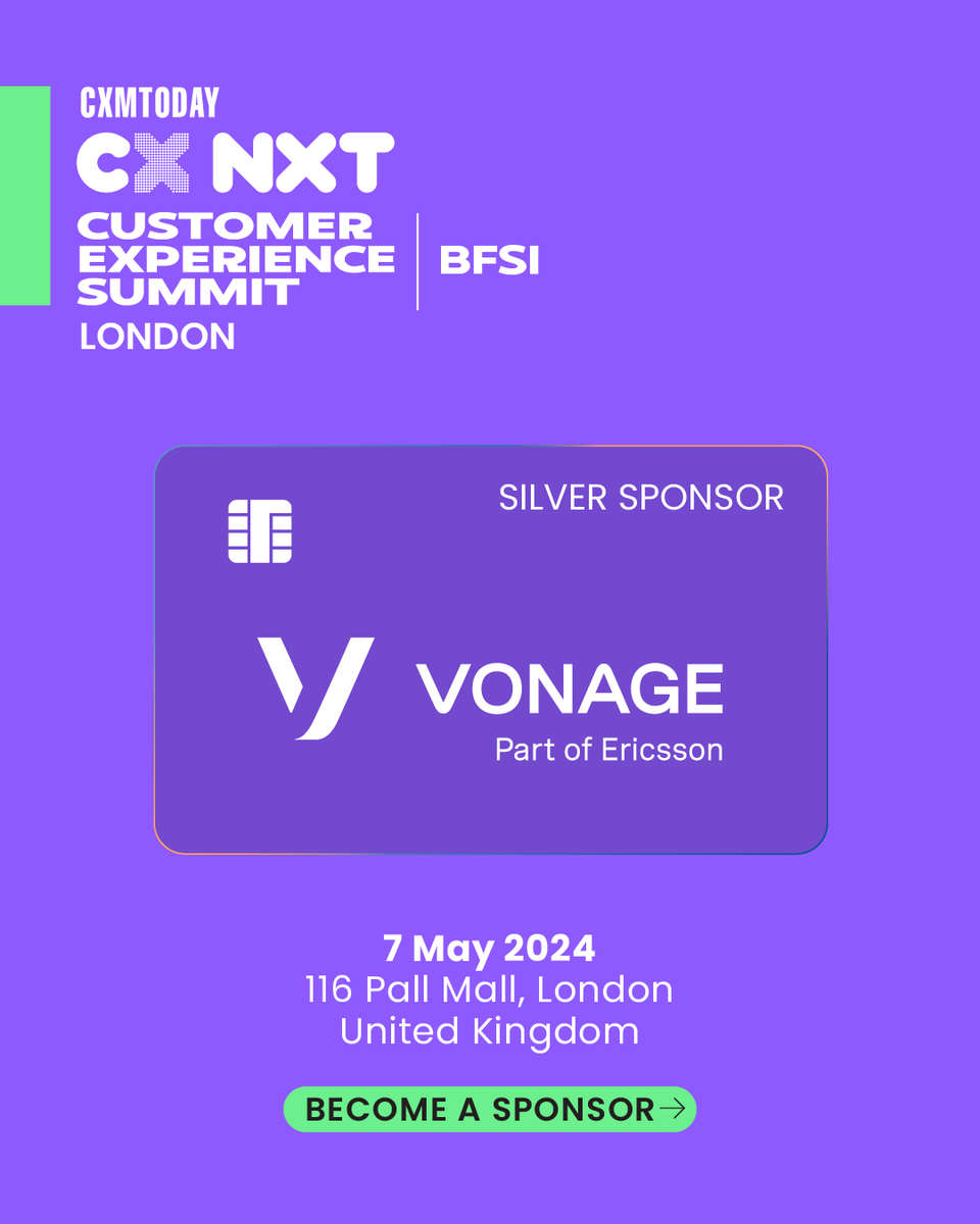 CXM_Today's tweet photo. We're glad to welcome @Vonage as a 𝗦𝗶𝗹𝘃𝗲𝗿 𝗦𝗽𝗼𝗻𝘀𝗼𝗿 for the 𝗖𝗫 𝗡𝗫𝗧 𝗕𝗙𝗦𝗜 𝗦𝘂𝗺𝗺𝗶𝘁, 𝗟𝗼𝗻𝗱𝗼𝗻 𝟮𝟬𝟮𝟰!

Register Now: https://t.co/I0BmyvwPwA

#CXNXTBFSI #Sponsor #CX #BFSI #CustomerExperience https://t.co/AdztJHQKSA